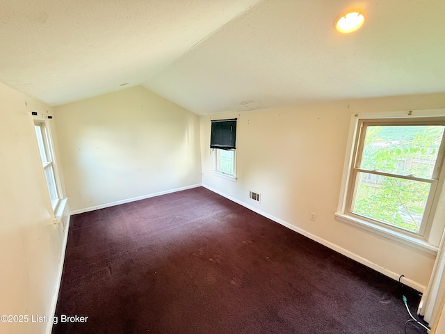 5123 Reed Ave, Louisville, KY 40214 - spare room with dark colored carpet, lofted ceiling, and a textured ceiling