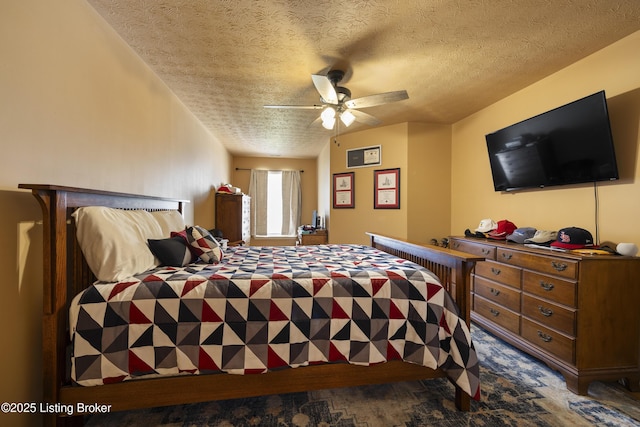 6716 Arbor Creek Dr, Louisville, KY 40228 - bedroom featuring a textured ceiling, carpet flooring, and a ceiling fan