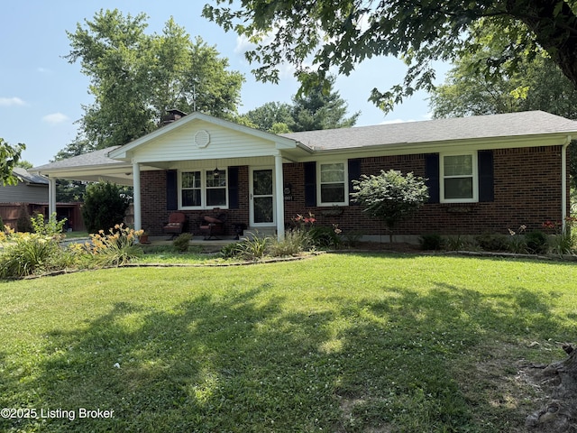 1001 Caney Fork Rd, Bardstown, KY 40004 - ranch-style house featuring covered porch, brick siding, and a front yard