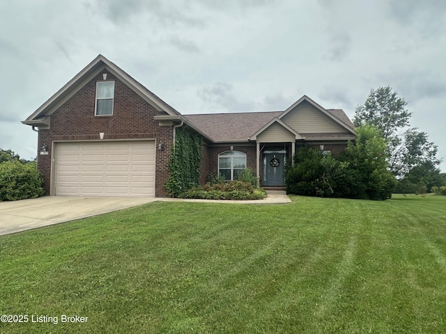 8 San Juan Ct, Elizabethtown, KY 42701 - view of front facade featuring brick siding, driveway, a front lawn, and a garage