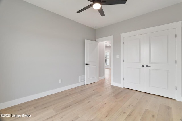 488 Capps Rd, Campbellsville, KY 42718 - unfurnished bedroom featuring light wood-style floors, a closet, and ceiling fan