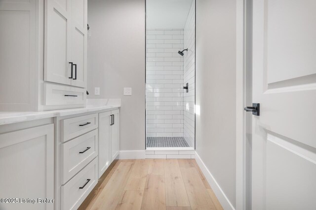 488 Capps Rd, Campbellsville, KY 42718 - full bath featuring a shower stall, vanity, and wood finished floors