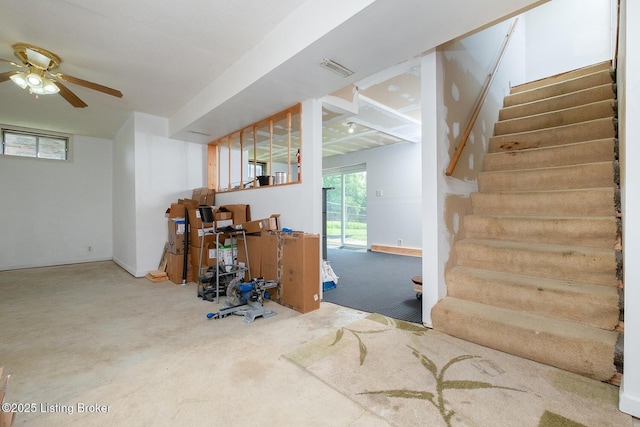 1008 E Mailback Way, Crestwood, KY 40014 - below grade area featuring stairs, ceiling fan, and carpet flooring