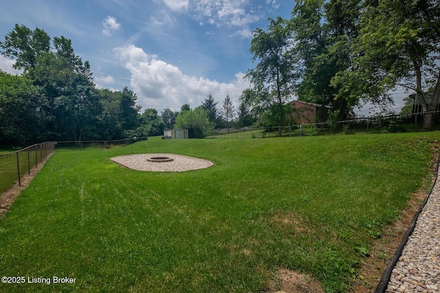 1008 E Mailback Way, Crestwood, KY 40014 - fenced backyard featuring an outdoor fire pit and a storage unit