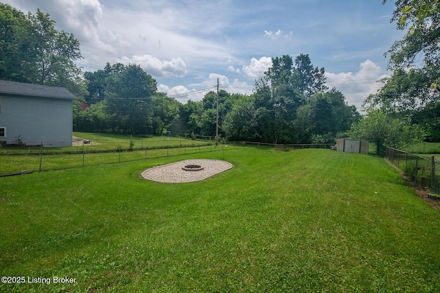 1008 E Mailback Way, Crestwood, KY 40014 - fenced backyard featuring a fire pit and a shed