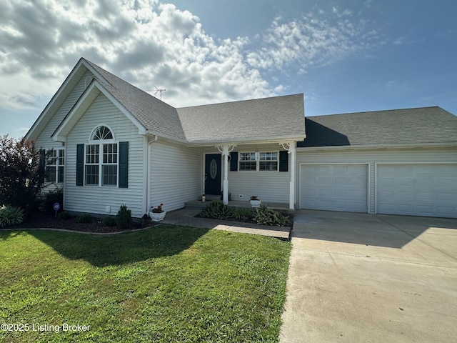 64 Probus Rd, Leitchfield, KY 42754 - view of front of property with an attached garage, driveway, a front lawn, and roof with shingles