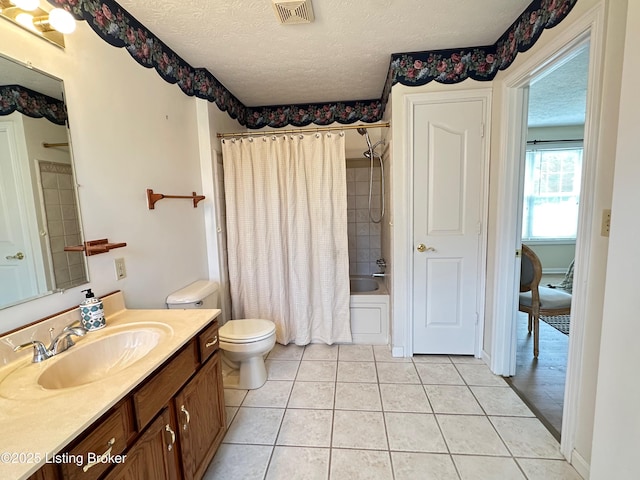 64 Probus Rd, Leitchfield, KY 42754 - bathroom with vanity, shower / tub combo, tile patterned flooring, and a textured ceiling