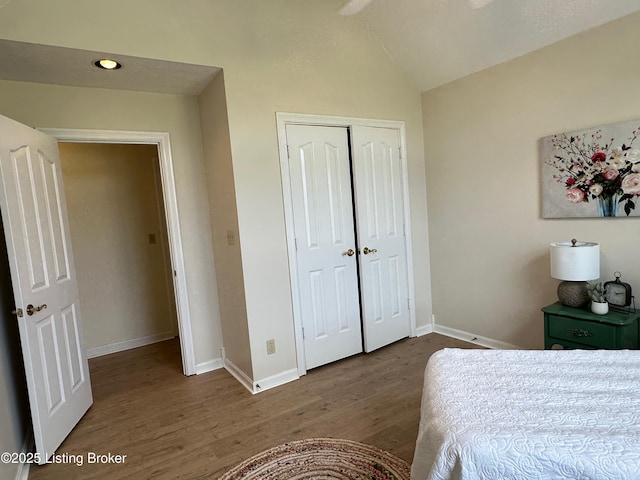 64 Probus Rd, Leitchfield, KY 42754 - bedroom with wood finished floors, vaulted ceiling, and a closet