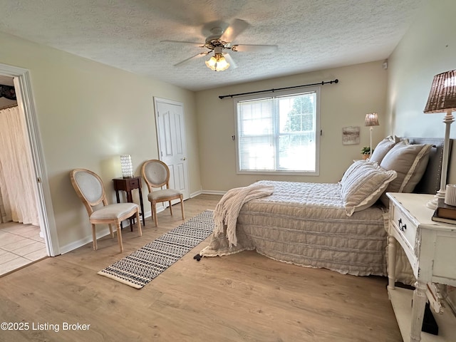 64 Probus Rd, Leitchfield, KY 42754 - bedroom featuring light wood-type flooring, a textured ceiling, and ceiling fan