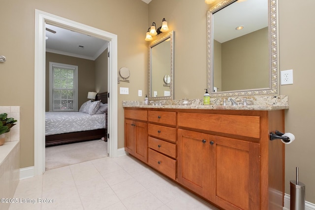 9508 Norton Commons Blvd Unit 102, Prospect, KY 40059 - full bathroom with double vanity, crown molding, tile patterned floors, and ensuite bathroom