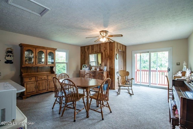825 Crocus Dr, Radcliff, KY 40160 - dining space with light carpet, a textured ceiling, and ceiling fan