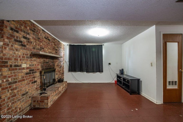 825 Crocus Dr, Radcliff, KY 40160 - unfurnished living room featuring a textured ceiling and a fireplace