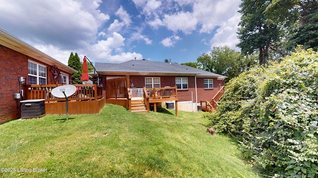 7236 Michael Benjamin Cir, Crestwood, KY 40014 - rear view of house featuring a yard, stairway, and a wooden deck