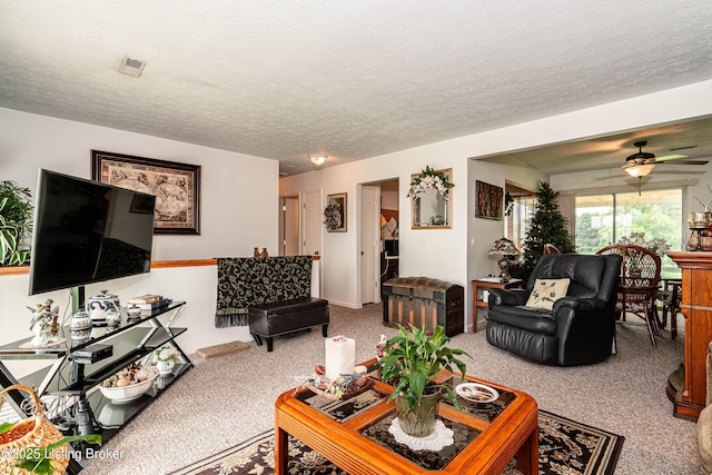 607 Hardin Springs Rd, Big Clifty, KY 42712 - carpeted living area featuring ceiling fan and a textured ceiling