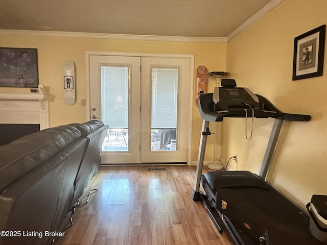509 Piping Rock Rd, Brandenburg, KY 40108 - exercise room with wood finished floors and crown molding
