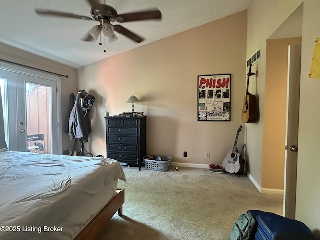 509 Piping Rock Rd, Brandenburg, KY 40108 - bedroom featuring access to outside, carpet floors, french doors, and ceiling fan