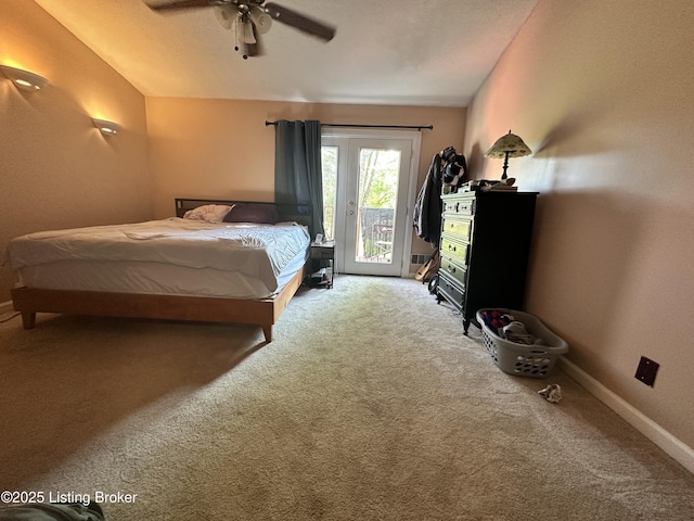 509 Piping Rock Rd, Brandenburg, KY 40108 - bedroom featuring vaulted ceiling, access to outside, carpet floors, and a ceiling fan