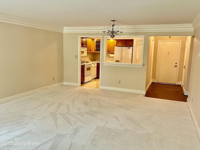 4125 Browns Ln Unit 117, Louisville, KY 40220 - unfurnished living room featuring crown molding, light carpet, and a chandelier