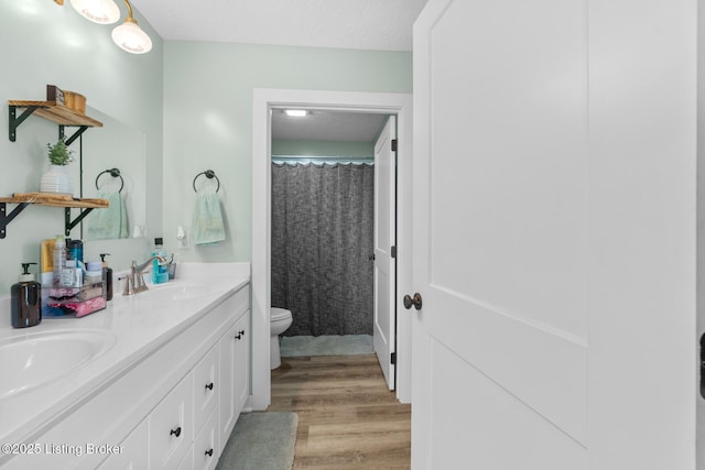 63 Davis Norton Ln, Harned, KY 40144 - full bathroom with wood finished floors, double vanity, and a shower with shower curtain