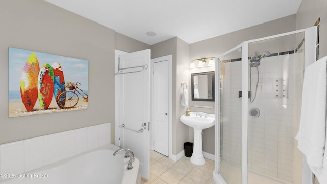 1910 Alfresco Pl, Louisville, KY 40205 - bathroom featuring a shower stall, a bath, and tile patterned flooring