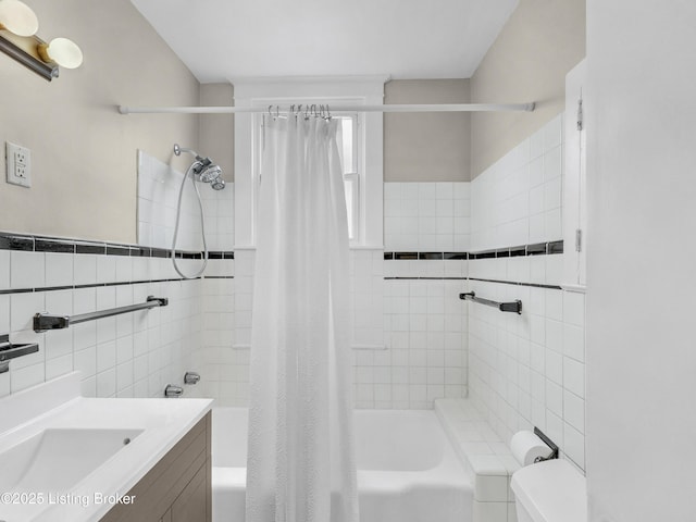 1910 Alfresco Pl, Louisville, KY 40205 - bathroom with shower / bath combo, vanity, and tile walls