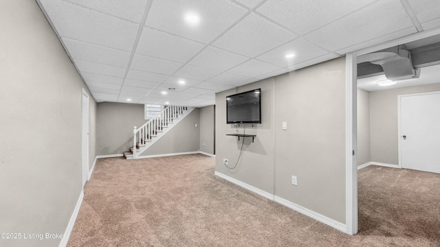 1910 Alfresco Pl, Louisville, KY 40205 - finished basement featuring carpet, stairway, recessed lighting, and a drop ceiling