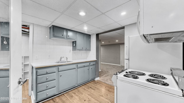 1910 Alfresco Pl, Louisville, KY 40205 - kitchen with electric range, gray cabinetry, recessed lighting, light countertops, and light wood-type flooring