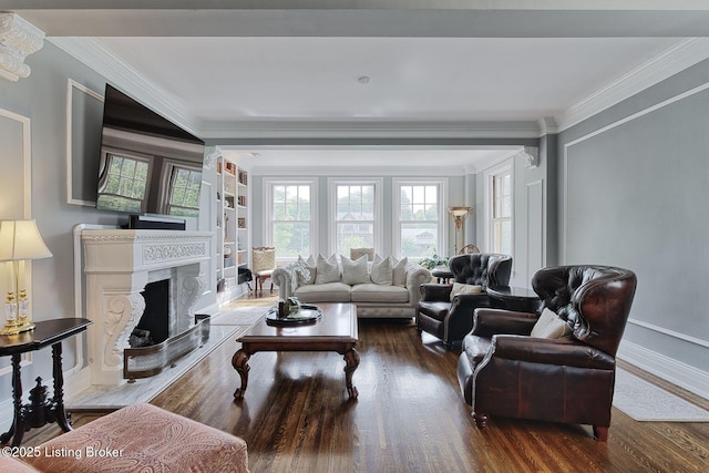 1416 Willow Ave Unit 3B, Louisville, KY 40204 - living room featuring wood finished floors, ornamental molding, and a high end fireplace