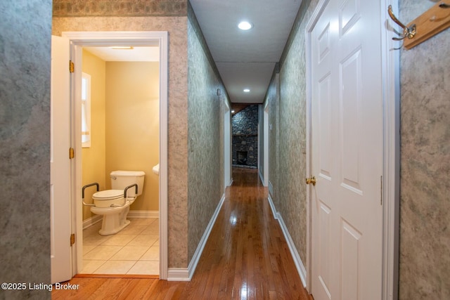 236 Bobwhite Rd, Brandenburg, KY 40108 - hallway with hardwood / wood-style floors and wallpapered walls