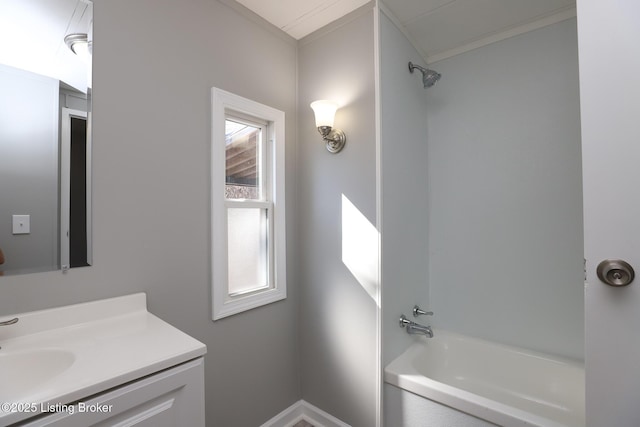 43 Mcfarlin Ln, Vine Grove, KY 40175 - full bath featuring vanity, ornamental molding, and shower / bathtub combination