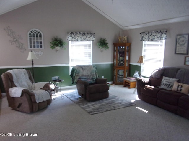 1366 Greens Chapel Rd, Bloomfield, KY 40008 - carpeted living area featuring lofted ceiling