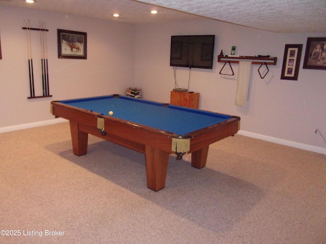 1366 Greens Chapel Rd, Bloomfield, KY 40008 - rec room featuring carpet flooring, pool table, recessed lighting, and a textured ceiling