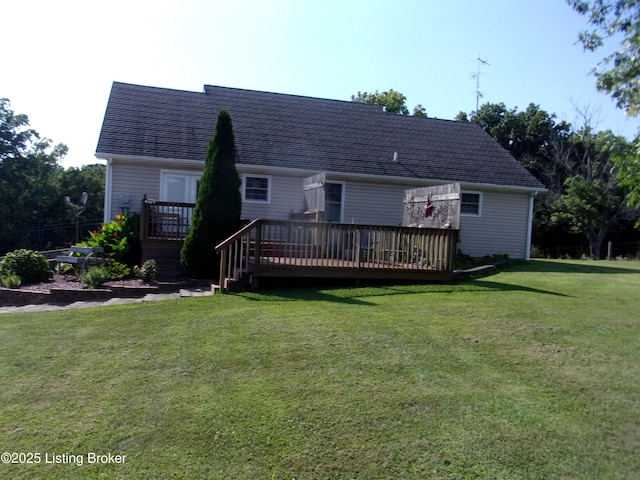 1366 Greens Chapel Rd, Bloomfield, KY 40008 - rear view of property featuring a wooden deck, a yard, and roof with shingles