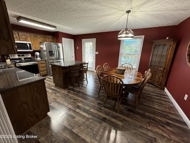 79 Brightberry Rd, Brandenburg, KY 40108 - dining room with dark wood-style flooring, a textured ceiling, and healthy amount of natural light