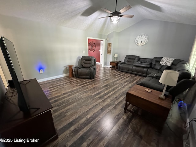 79 Brightberry Rd, Brandenburg, KY 40108 - living room featuring ceiling fan, vaulted ceiling, wood finished floors, and a textured ceiling