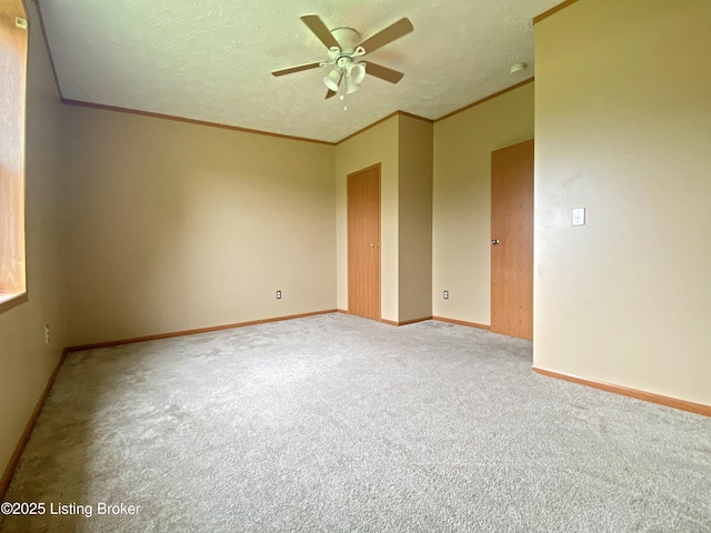 356 Armes Lively Rd, Leitchfield, KY 42754 - unfurnished room with a ceiling fan, carpet flooring, ornamental molding, and a textured ceiling