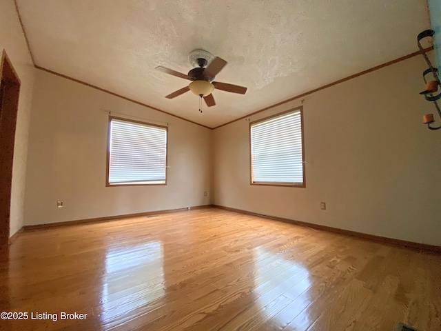 356 Armes Lively Rd, Leitchfield, KY 42754 - empty room with crown molding, light wood-style floors, ceiling fan, and a textured ceiling
