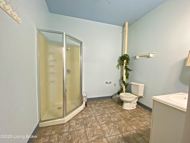 356 Armes Lively Rd, Leitchfield, KY 42754 - bathroom featuring a stall shower, vanity, and stone finish floors