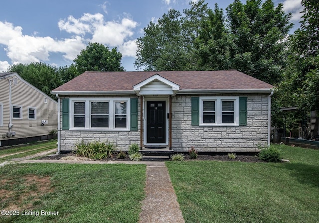 218 N Mantle Ave, Elizabethtown, KY 42701 - view of front facade with stone siding, a front lawn, and a shingled roof