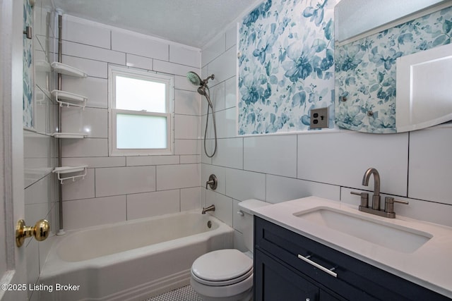218 N Mantle Ave, Elizabethtown, KY 42701 - full bathroom with vanity, shower / tub combination, tile walls, tasteful backsplash, and a textured ceiling