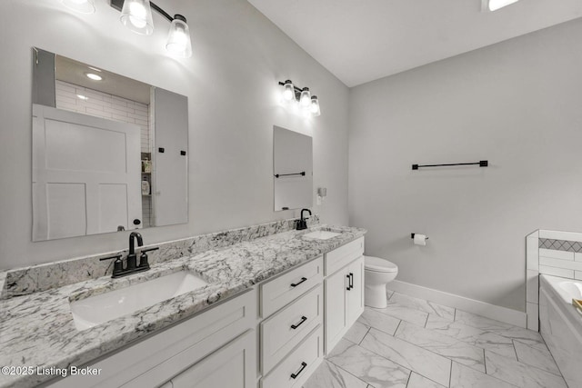 90 Glenn Eagle Rd, Brandenburg, KY 40108 - bathroom featuring marble finish flooring, double vanity, and a bath