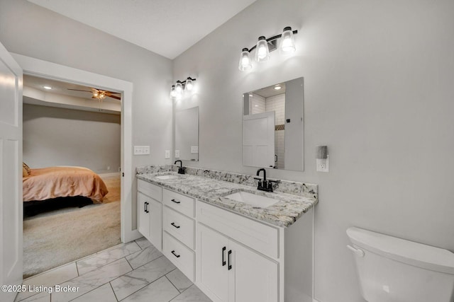 90 Glenn Eagle Rd, Brandenburg, KY 40108 - full bath with double vanity, ceiling fan, marble finish floors, recessed lighting, and ensuite bath