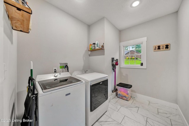 90 Glenn Eagle Rd, Brandenburg, KY 40108 - laundry area with washing machine and clothes dryer, light marble finish flooring, a textured ceiling, and recessed lighting