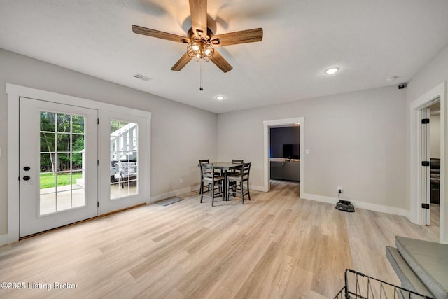90 Glenn Eagle Rd, Brandenburg, KY 40108 - dining area featuring light wood-style floors, ceiling fan, and recessed lighting