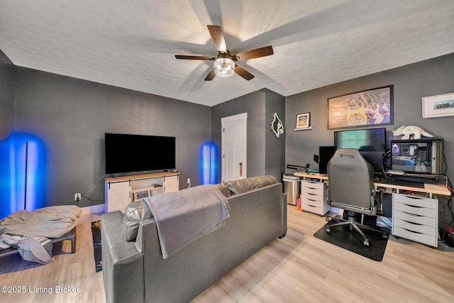 90 Glenn Eagle Rd, Brandenburg, KY 40108 - living room with ceiling fan, wood finished floors, a textured ceiling, and a desk