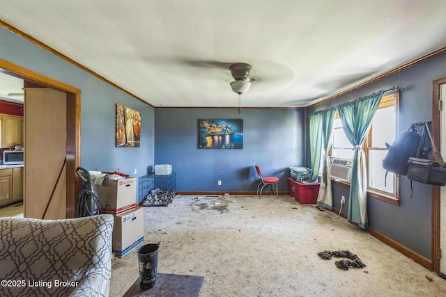 2904 State Route 58 E, Mayfield, KY 42066 - carpeted living room with ornamental molding and a ceiling fan