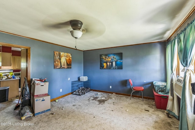 2904 State Route 58 E, Mayfield, KY 42066 - interior space featuring a ceiling fan, carpet flooring, and crown molding