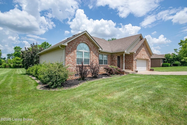 515 Clymene Rd, Cecilia, KY 42724 - ranch-style house featuring an attached garage, brick siding, concrete driveway, and a front lawn
