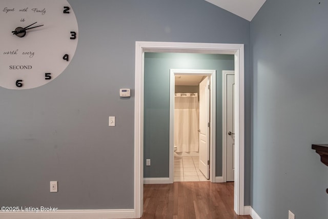 515 Clymene Rd, Cecilia, KY 42724 - hallway with wood finished floors and vaulted ceiling
