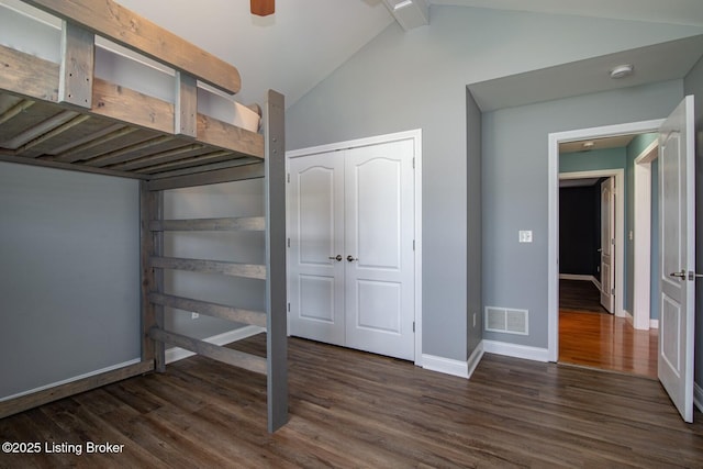 515 Clymene Rd, Cecilia, KY 42724 - unfurnished bedroom featuring wood finished floors, a closet, and a ceiling fan